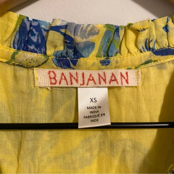 Banjanan Yellow Blue Cotton Bird Floral Mini Dress XS - Picture 10 of 11